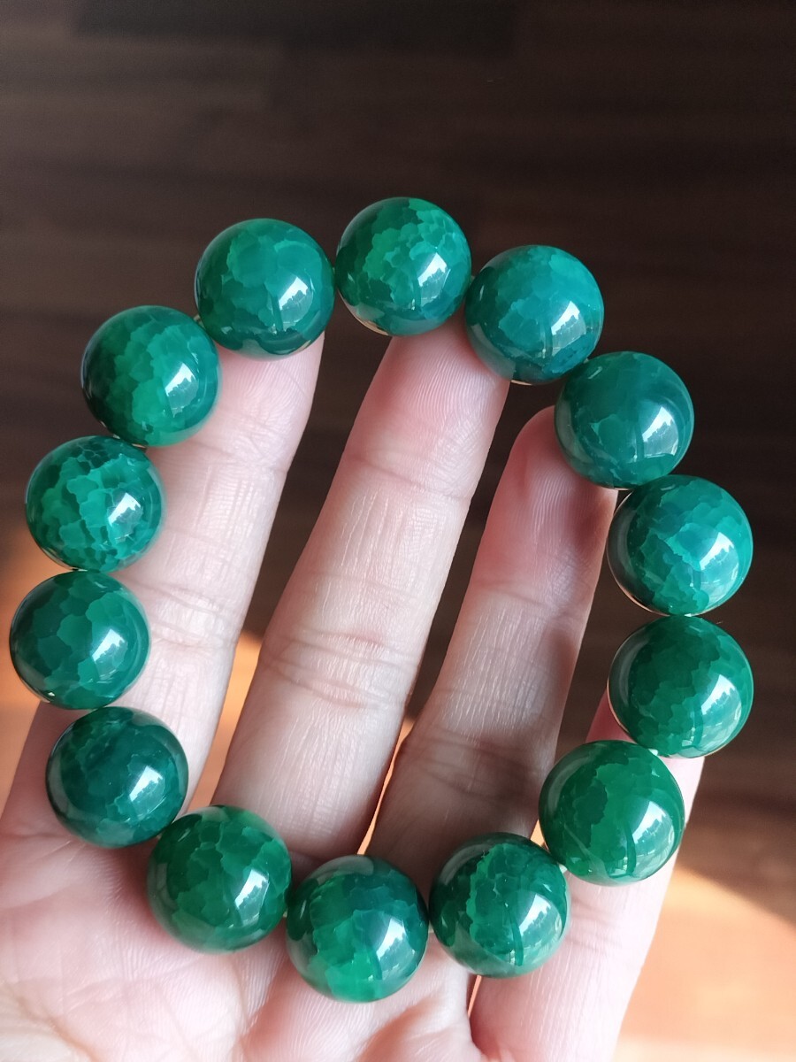 アゲート 天然石 グリーン龍鱗紋瑪瑙 ドラゴン 瑪瑙 ブレスレット 14mm拍卖