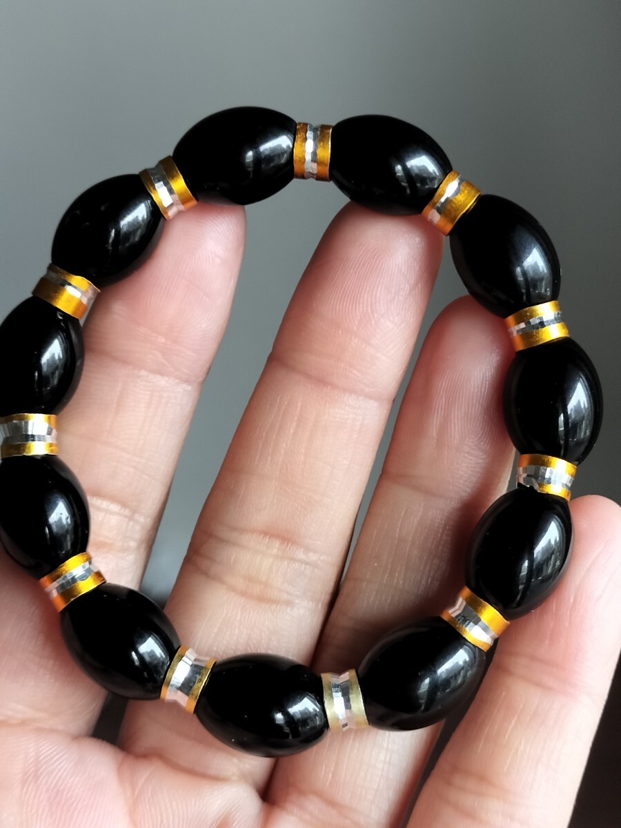 天然石 オニキス ブラック パワストーン デザイン 米珠 男女兼用ブレスレット拍卖