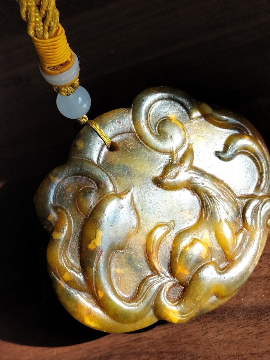 天然古玉 老玉 九尾の狐彫刻 超大サイズ ストラップ拍卖