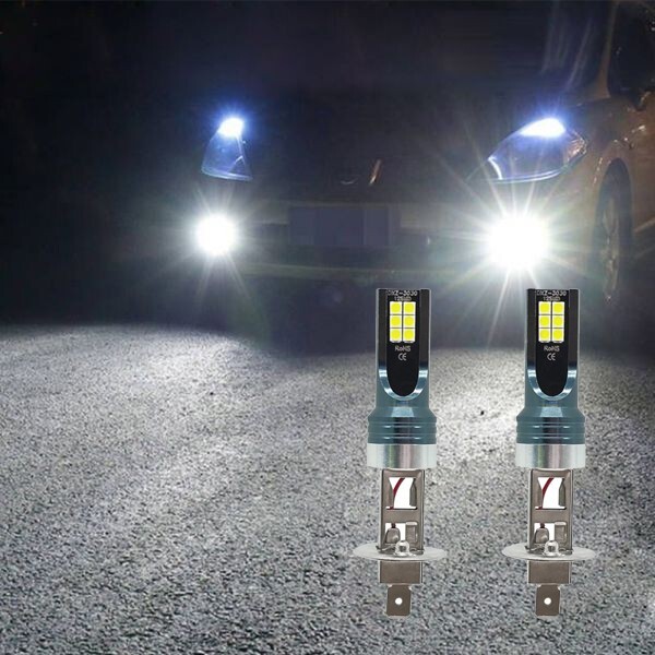 LEDフォグ LEDバルブ 12SMD 12V/24V兼用 H1 6500K ホワイト 3030SMDチップ LEDフォグランプ 2個セット N547-1拍卖