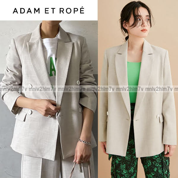 【アダムエロペ】リネンライクキャンバスジャケット 36サイズ キナリ テーラードジャケット ダブルブレストジャケット アダムエロペ拍卖