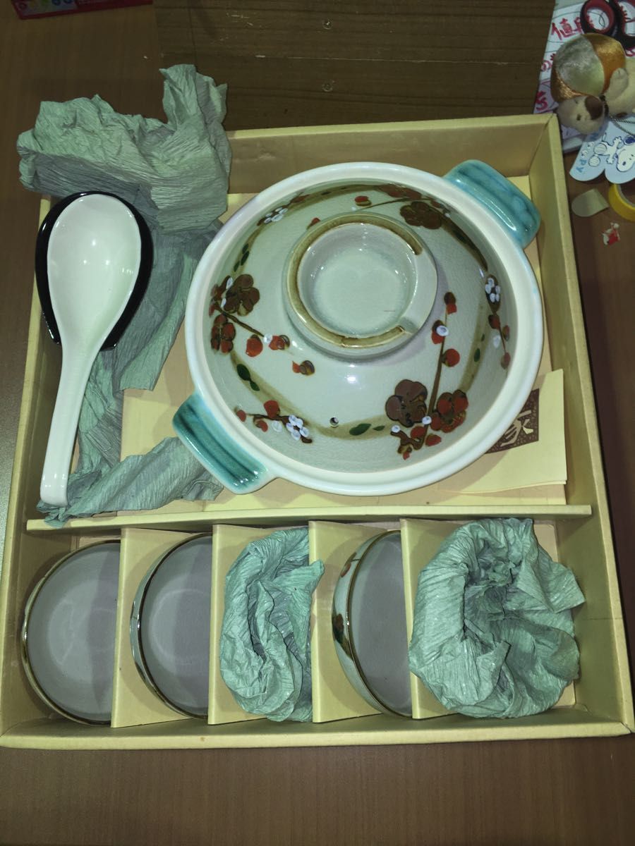 土鍋 セット 小皿5つ レンゲ レンゲ置き 陶器 ★0298 B-3拍卖