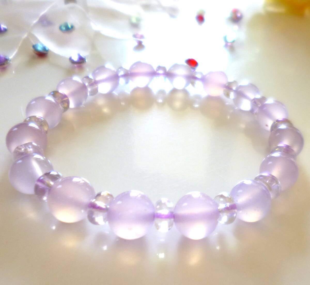 ☆穏やかな癒し☆良好な人間関係☆緊張の緩和☆愛と優しさ☆高品質AAA☆パープルカルセドニー☆アメジストオーラ☆8mm☆16cm☆拍卖