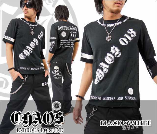 CHAOS GETTOプリント 腕 サイド バック 英字プリント 半袖Tシャツ ch-ry-2007ブラック×ホワイト 新品M拍卖