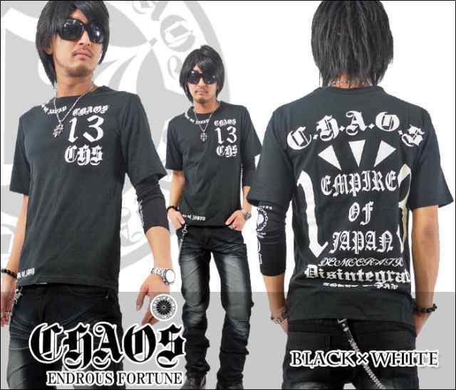 CHAOS JAPAN 腕 サイド バック 英字プリント 半袖Tシャツ ch-ry-2010 新品 ブラック×ホワイト XL拍卖