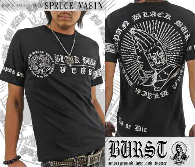 BURST JAPAN ブランドロゴプリント&スカルプレイハンド合掌半袖Tシャツ70532 新品 ブラック×シルバー L拍卖