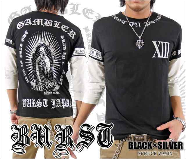 BURST JAPAN 切替ナンバーズ13プリントバックスカルマリア 半袖Tシャツ 70546新品 ブラック×シルバー XL拍卖