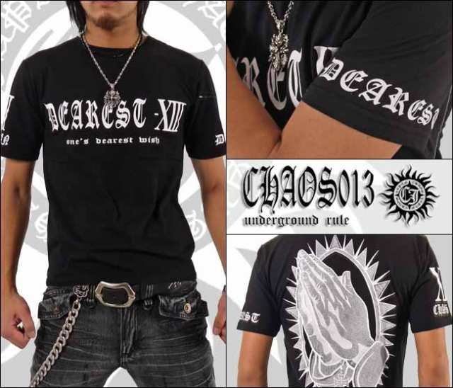 CHAOS JAPAN DEARESTロゴプリ バックプレイハンドプリントTシャツ ch-ry-0005 新品 ブラック×ホワイト L拍卖