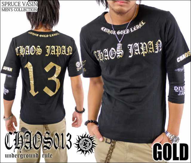 CHAOS JAPAN プリバックナンバーズ半袖Tシャツ ch-ry-0001 新品 ブラック×ゴールド L拍卖
