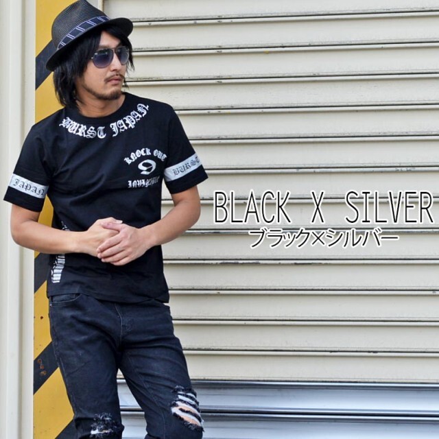 BURST JAPAN KNOCKOUT9 ブランド 半袖Tシャツ オラオラ 70556 新品 ブラックxシルバー M拍卖