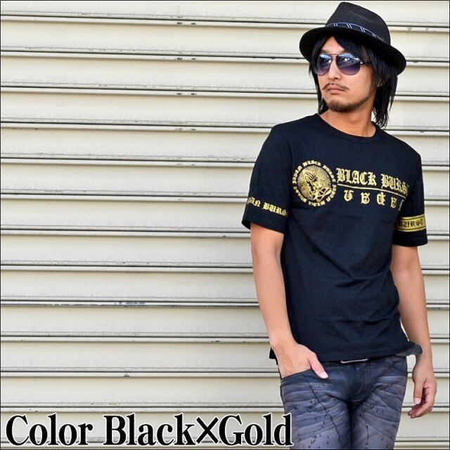BURST JAPAN半袖Tシャツ スカルプレイハンド 合掌プリントストレッチ 半袖Tシャツ オラオラ70532新品 黒金 L拍卖