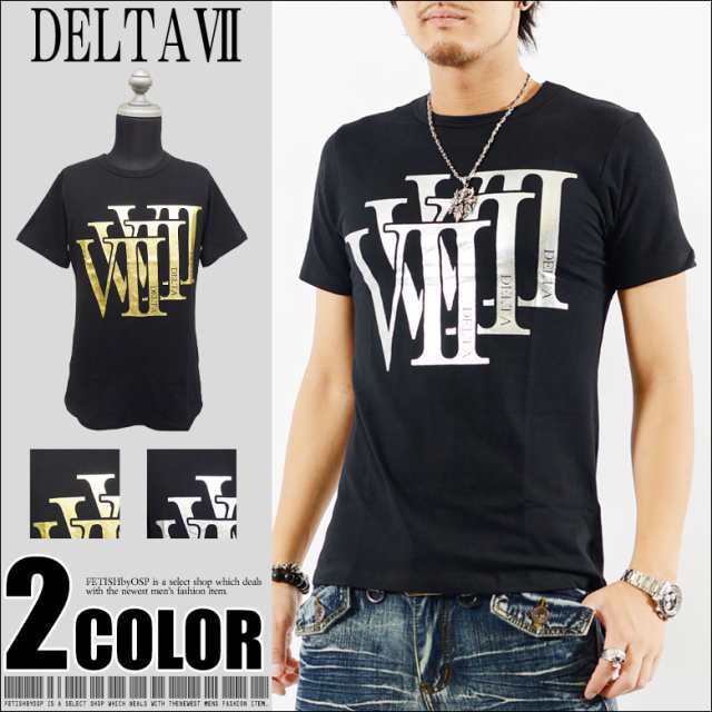 DELTA SEVEN 箔プリント半袖Tシャツ メンズ オラオラ系 悪羅悪羅系 アウトローdel-70679 新品 ブラックxゴールド L拍卖