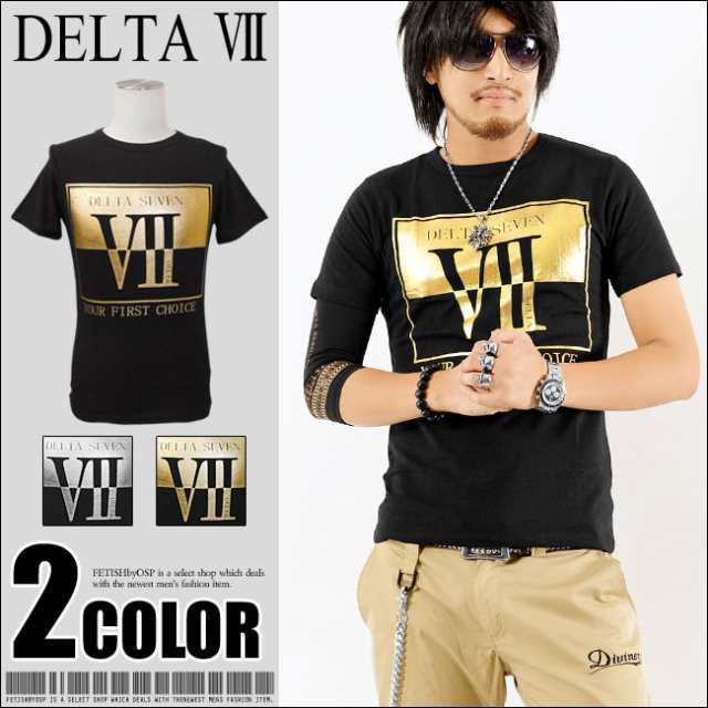 DELTA SEVEN ロゴ デザイン 半袖 プリント Tシャツ ブラックdel-70634 新品 ブラックxゴールド L拍卖
