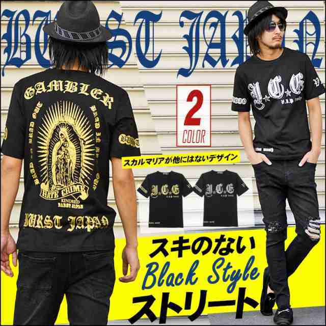 BURST JAPAN I.C.Eプリント&スカルマリアプリント半袖Tシャツ 70533 新品 ブラック×シルバー L拍卖