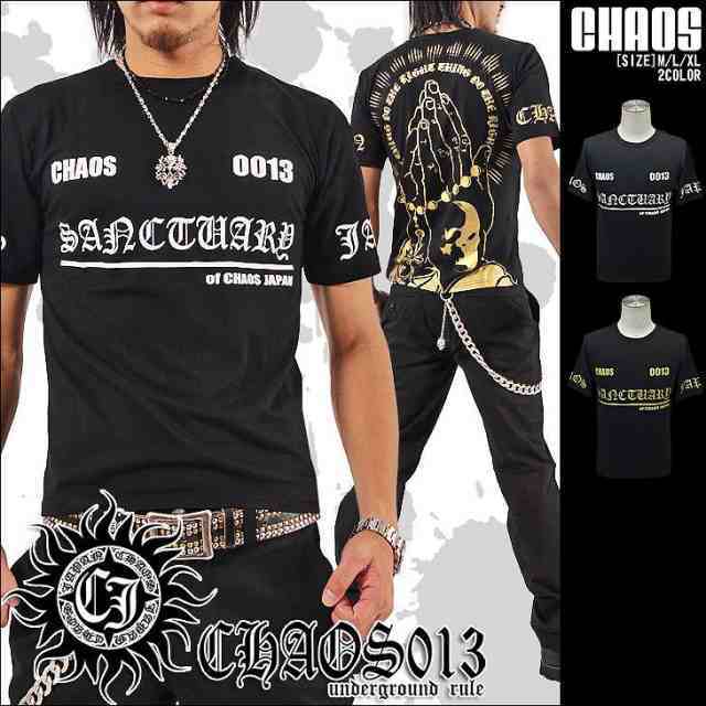 CHAOS JAPAN ロゴプリ バックBIGプレイハンドTシャツ ch-ry-0008 新品 ブラック×ホワイト L拍卖