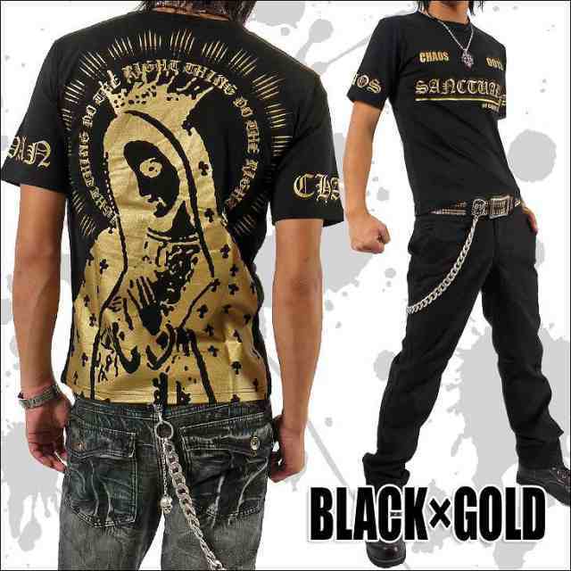 CHAOS JAPAN SANCTUARYロゴプリバックBIGマリアプリントTシャツ ch-ry-0003新品 ブラック×ゴールド XL拍卖