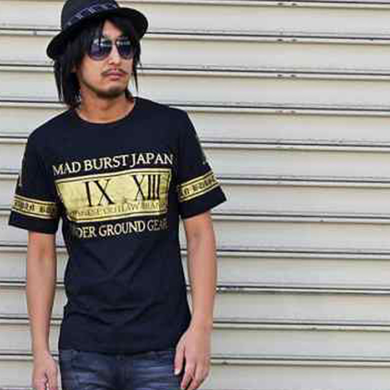 BURSST JAPANナイン&サーティーンプリントデザイン 半袖Tシャツ オラオラ 70739 新品 ブラックゴールド L拍卖