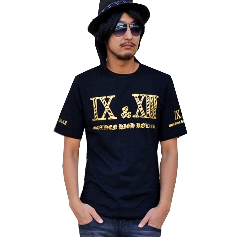 G.H.R NINE&THIRTEENフロントゼブラIX&XIIロゴプリント 半袖Tシャツ オラオラ 70736 新品 ブラックxゴールドM拍卖