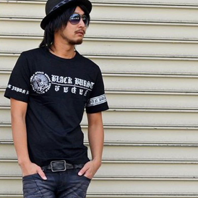 BURST JAPAN半袖Tシャツ スカルプレイハンド 合掌プリントストレッチ 半袖Tシャツ オラオラ70532新品 黒銀 M拍卖
