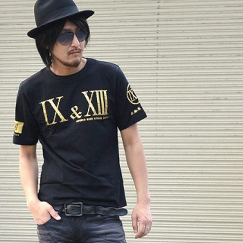 【G.H.R NINE&THIRTEEN】バックロゴデザインプリント 半袖Tシャツ オラオラ 70727 新品 黒金 XL拍卖