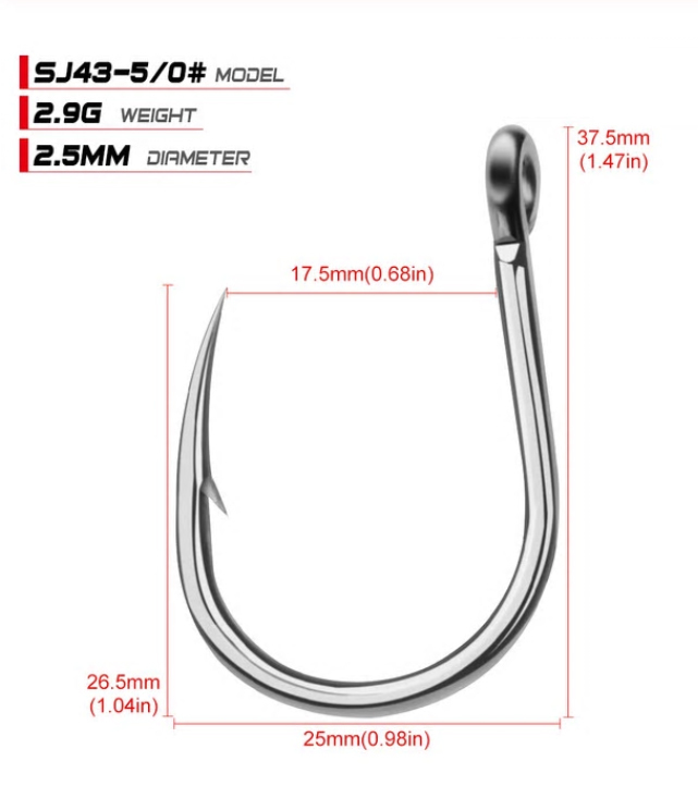大型魚用 ステンレスフック 5/0 10本セット 釣り針 ジギング マグロ クエ アラ アキアジ ブリ シーバス 等拍卖