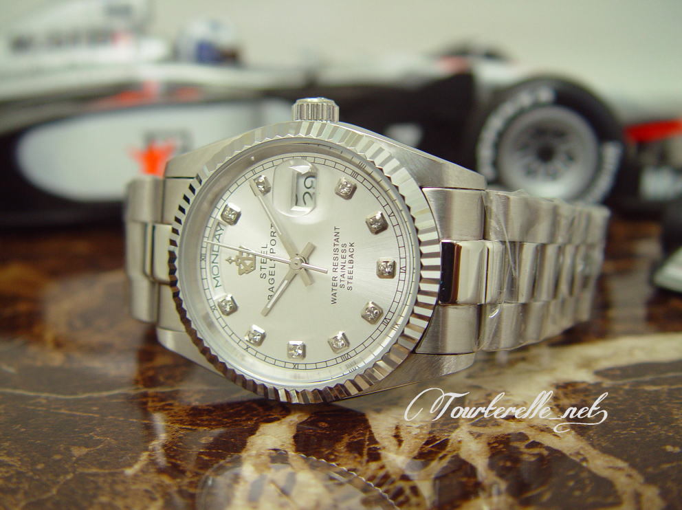 ☆XB-Steel-DDE/Pt文字盤10P/Pt-platedベルト自動巻/紳士用☆新品☆azu00w拍卖