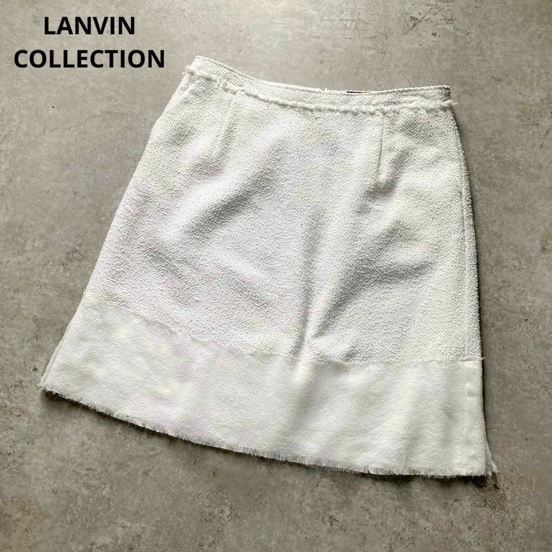ランバンコレクション ラメツイードスカート ひざ丈 Aライン フレア ホワイト 白 大きいサイズ42 LANVIN COLLECTION拍卖