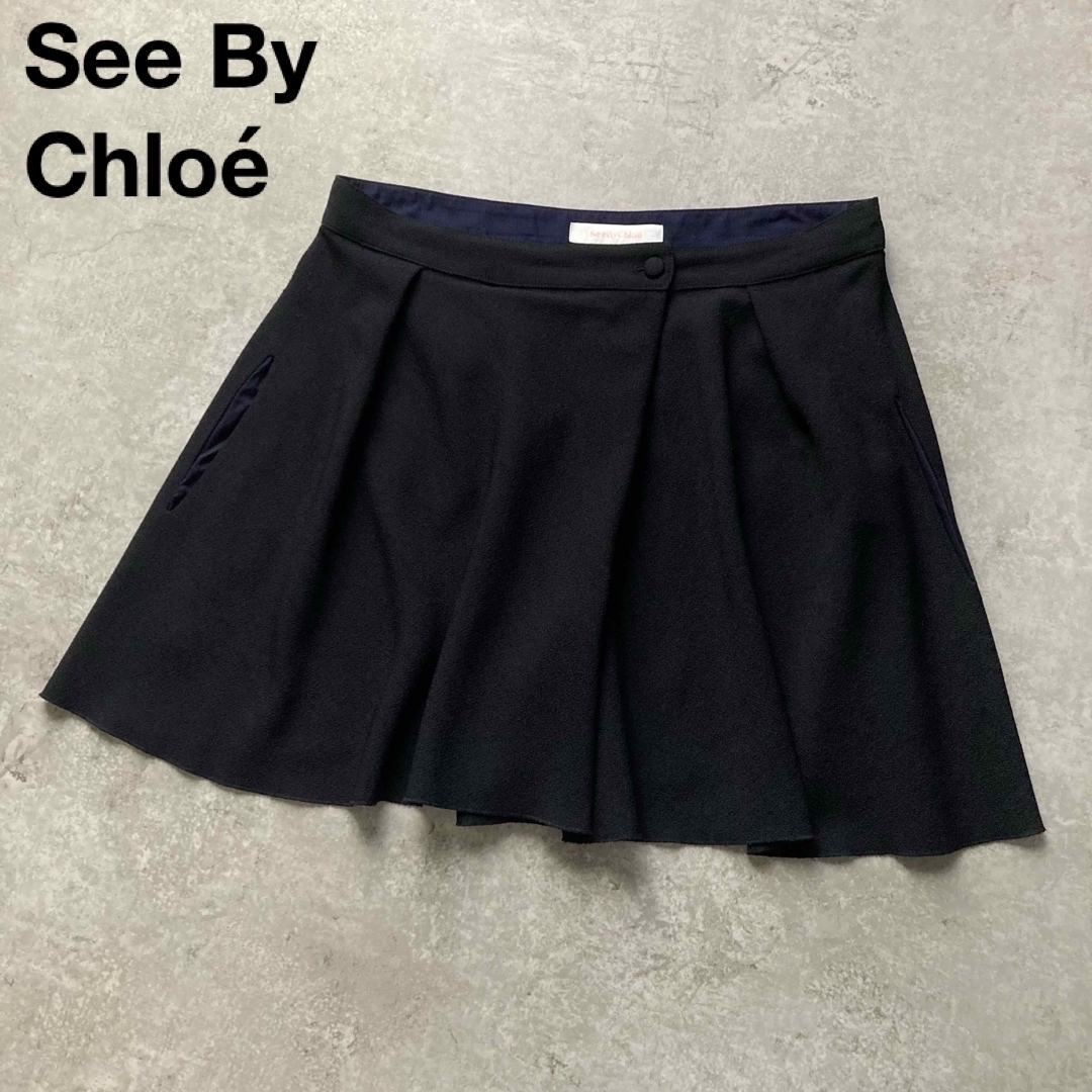 *シーバイクロエ フレアショートパンツ キュロット ジョーゼット生地 紺 ネイビー 40サイズ See By Chlo拍卖