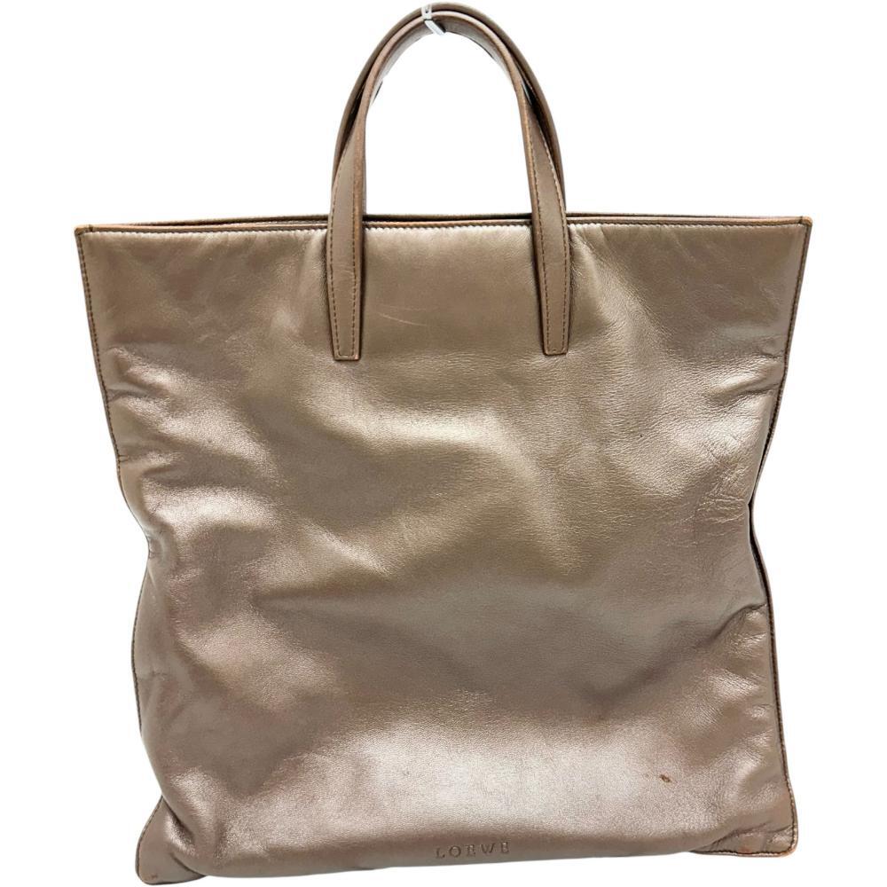 LOEWE/ロエベ スクウェア マチなし トートバッグ レザー ブロンズ/ゴールド金具 レディース拍卖