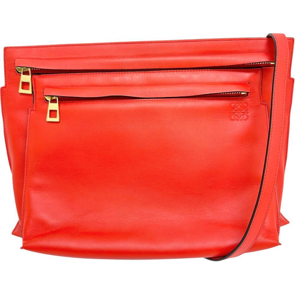 LOEWE/ロエベ ラージダブルポーチ 109.54.M33 ショルダーバッグ レザー レッド/ゴールド金具 レディース拍卖