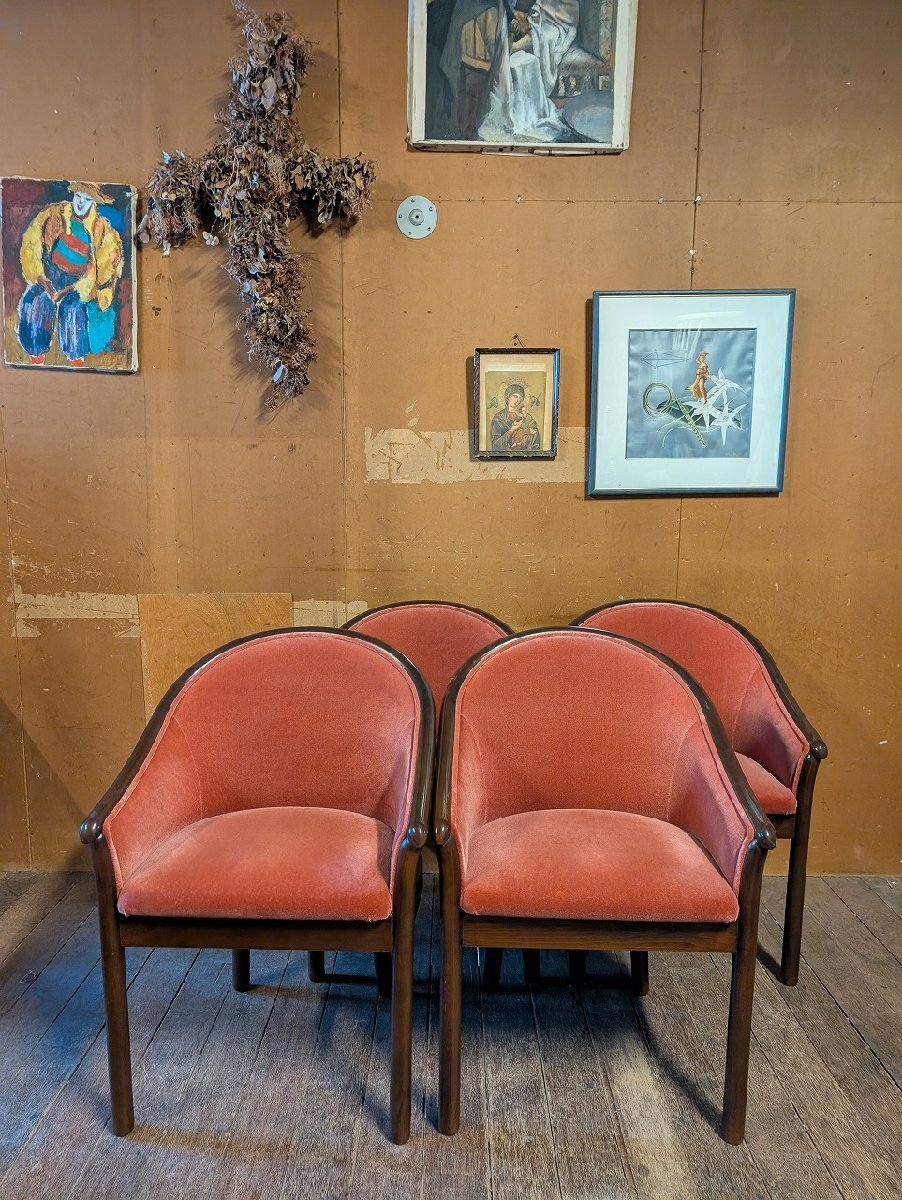 クラッシック モケット 1Pソファ ラウンジ アーム 丸椅子 イス ワインレッド 2脚セット/アンティーク ビンテージ ヴィンテージ 大正浪漫 A拍卖