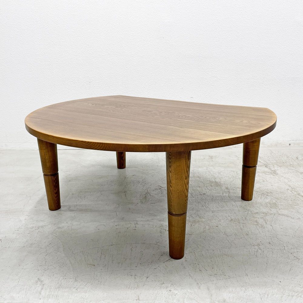 〓 ナガノインテリア NAGANO INTERIOR J-calm KT058-5S 変形半円 LDテーブル ダイニング&センター兼用 タモ無垢材 ブラウンカラー W150cm拍卖