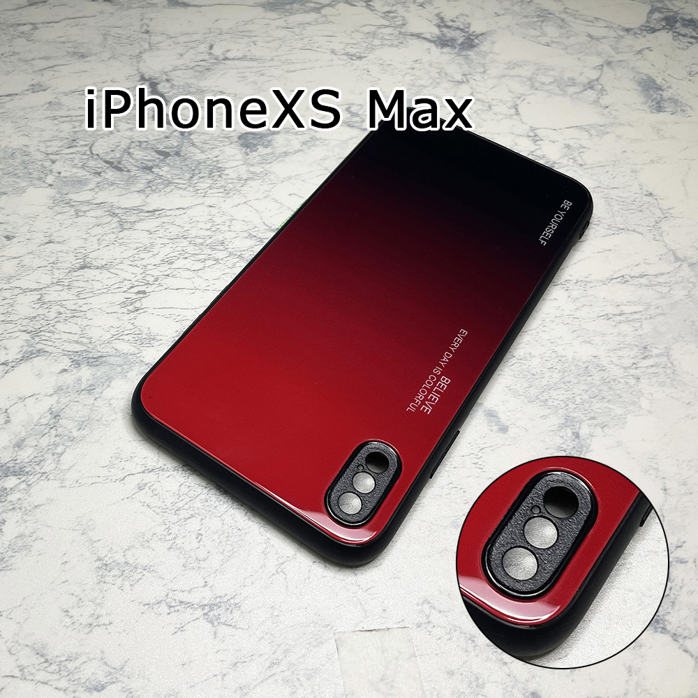カメラ部保護モデル iPhone XS Max ケース アイフォンXS Max ケース XSMax 強化ガラス グラデーションデザイン☆黒赤拍卖