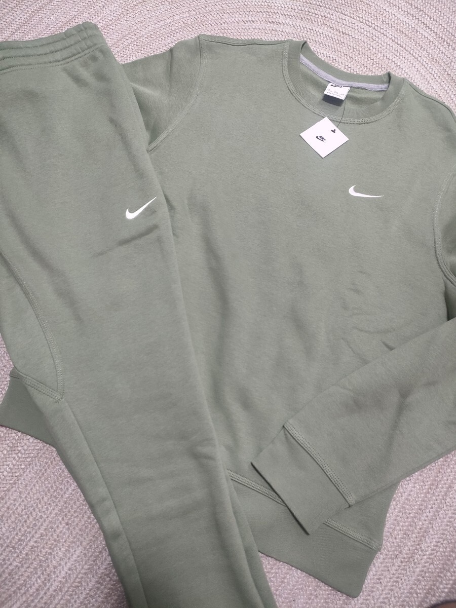 新品 未使用 NIKE スウッシュ 刺繍 スウェット トレーナー セットアップ XL グリーン ナイキ 上下 メンズ パンツ 裏起毛拍卖