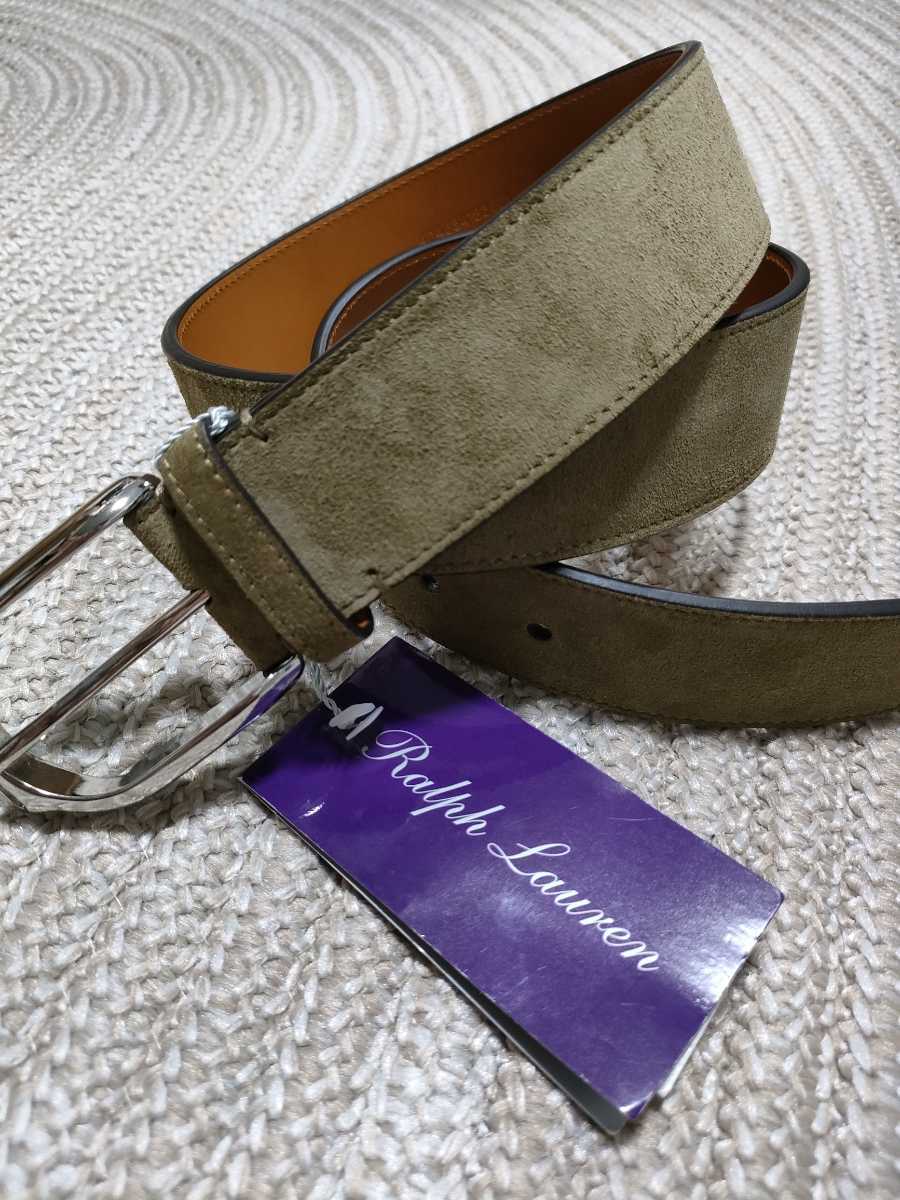 新品 定価49500 イタリア製 ラルフローレン パープルレーベル スエード レザー ベルト w32 ベージュ ポロ 最高級ライン 国内正規品 メンズ拍卖