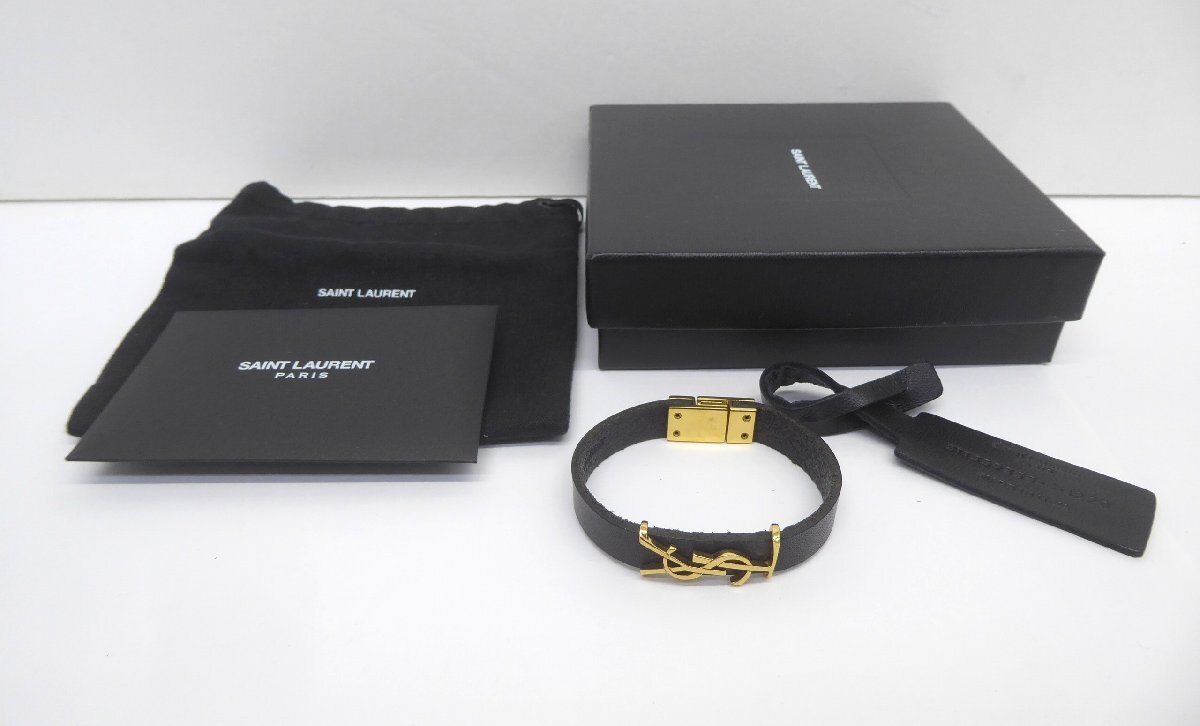 サンローラン SAINT LAURENT カサンドラ 559355 レザーブレスレット 箱付 △WP2654拍卖