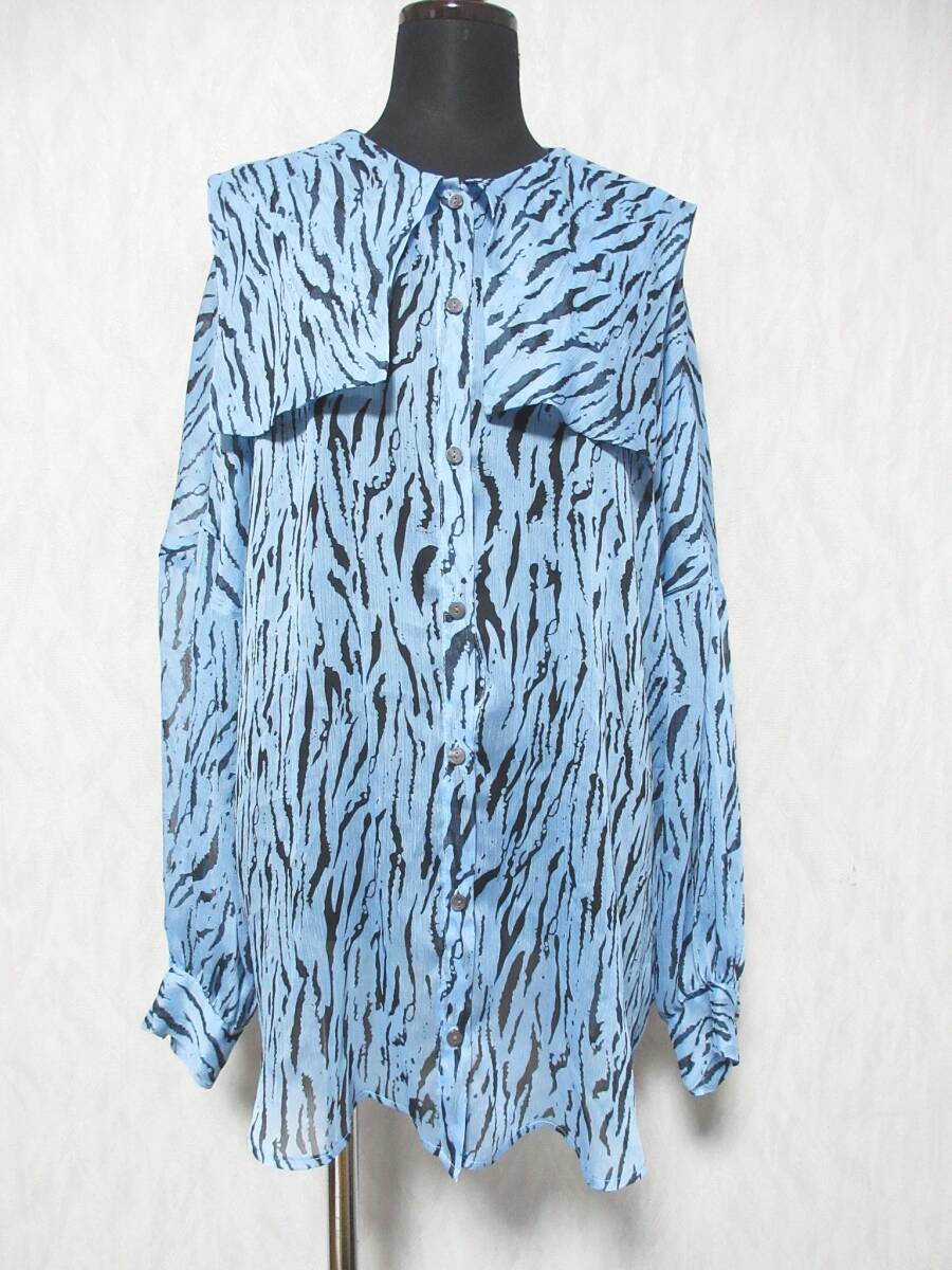 HARE ハレ ビッグカラー エレガントゼブラ模様シフォンチュニック HAL06188AK レディース F ライトブルー yg6982拍卖