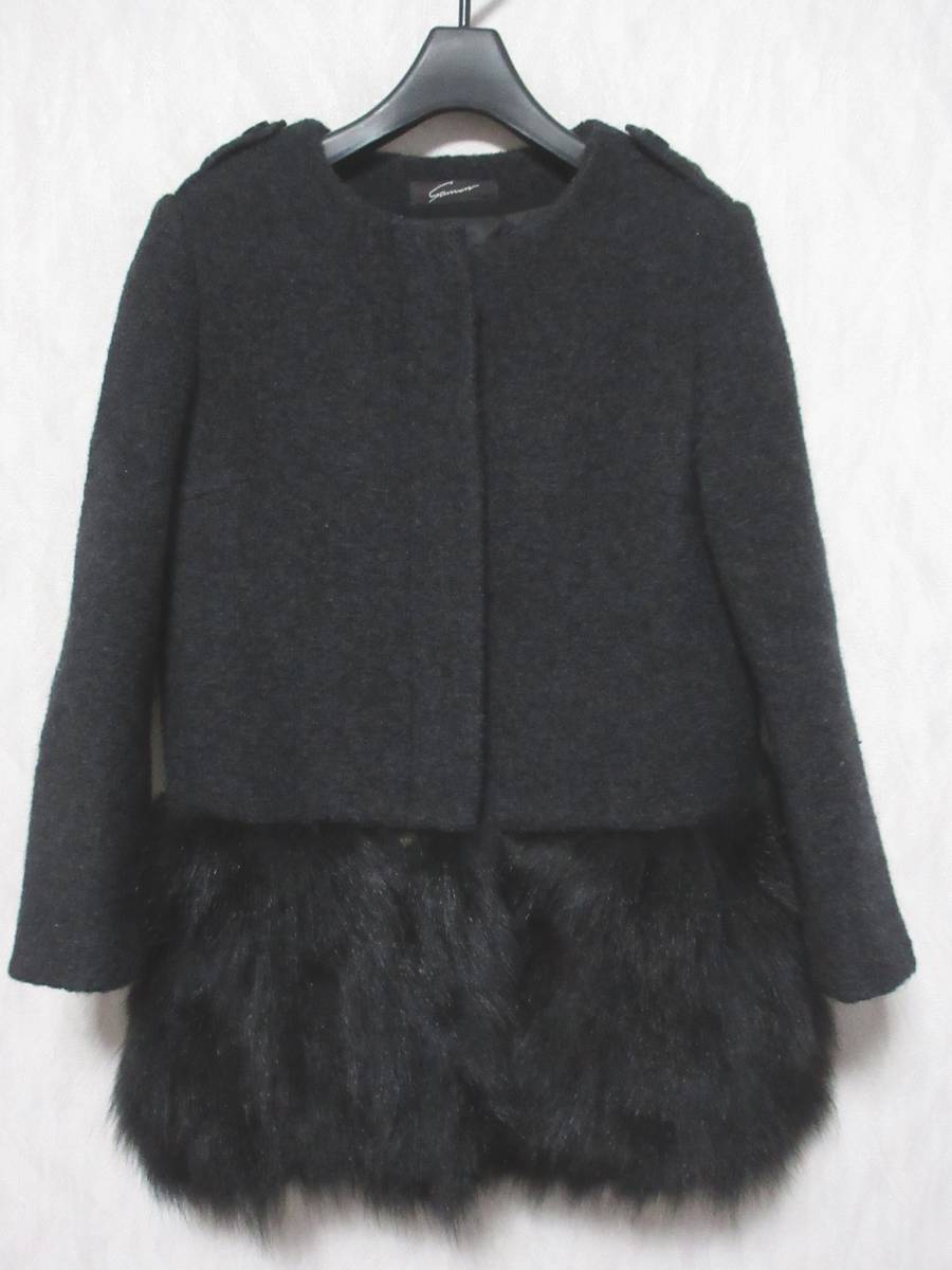 スタニングルアー STUNNINGLURE ノーカラー コート フォックスファー ウール レディース 1 黒 irmri kn2309拍卖