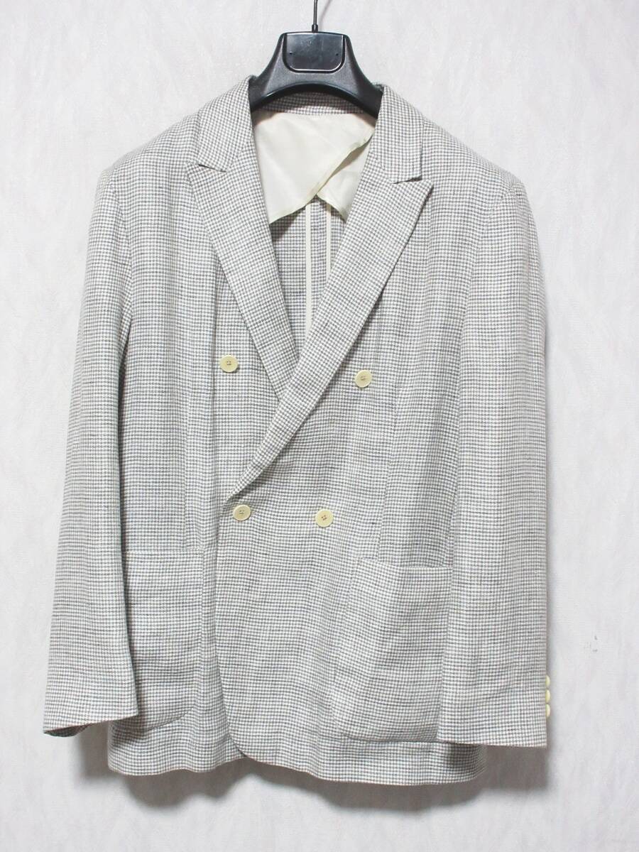 ZARA MAN ザラ チェック コットン 背抜き ダブル ジャケット ブレザー メンズ EUR 52 USA 42 MEX 52 グレー kn2379拍卖