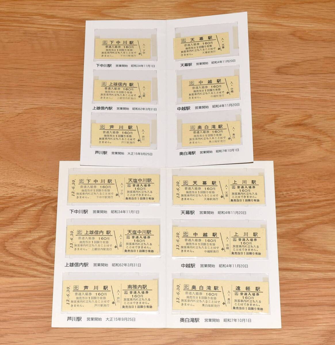 下中川 上雄信内 芦川 天幕 中越 奥白滝 入場券セット2種 さよなら北の駅たち 思い出の北の駅たち拍卖