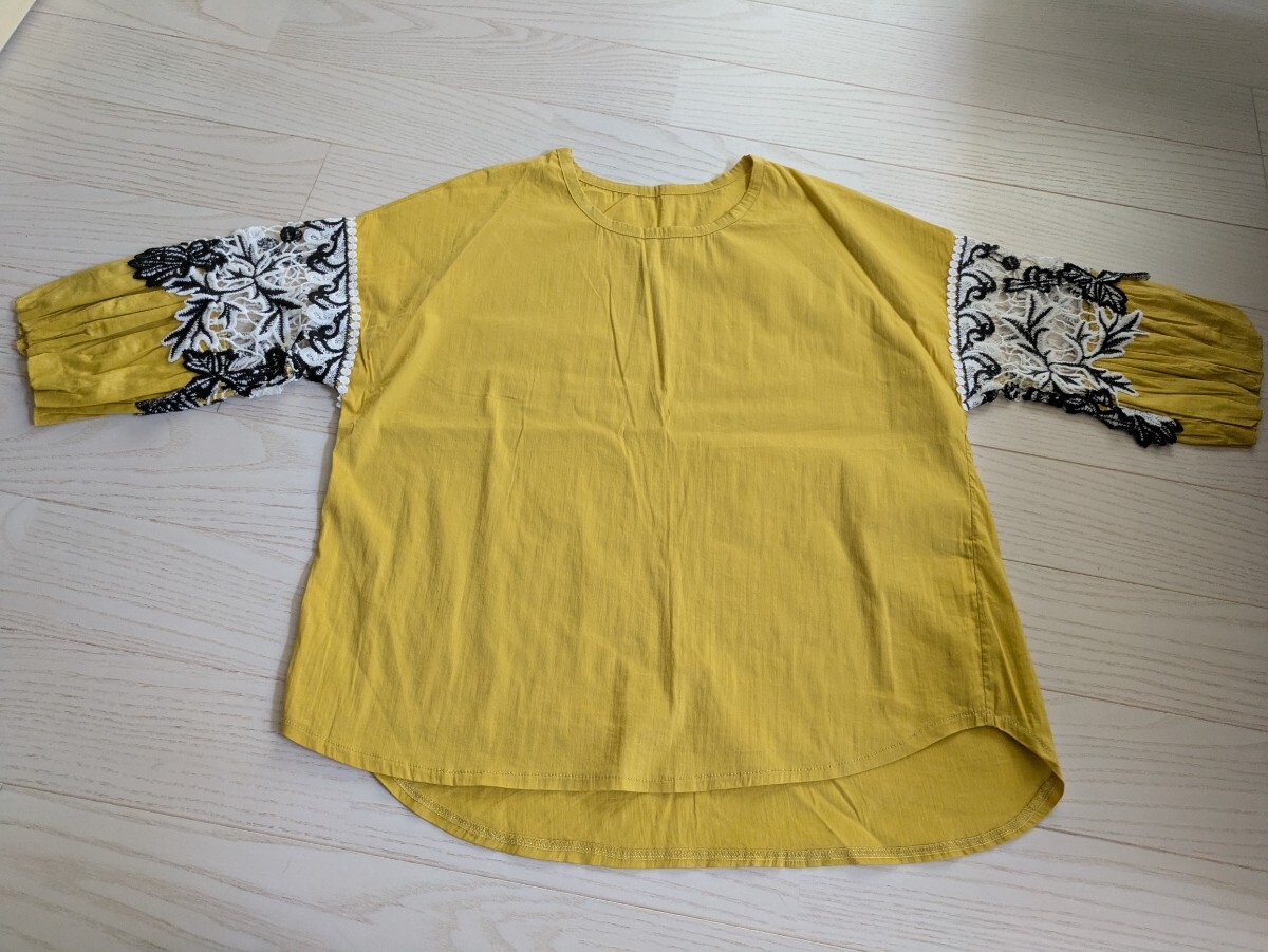七分袖レース装飾トップス マスタードイエロー拍卖