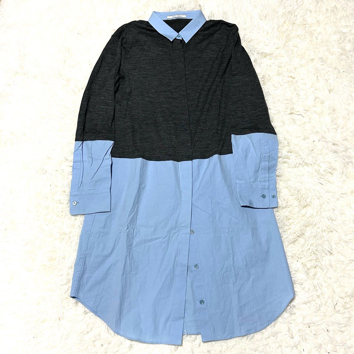 BEIGE. ニット切り替えワンピース サイズ6 L ベイジ シャツワンピース拍卖