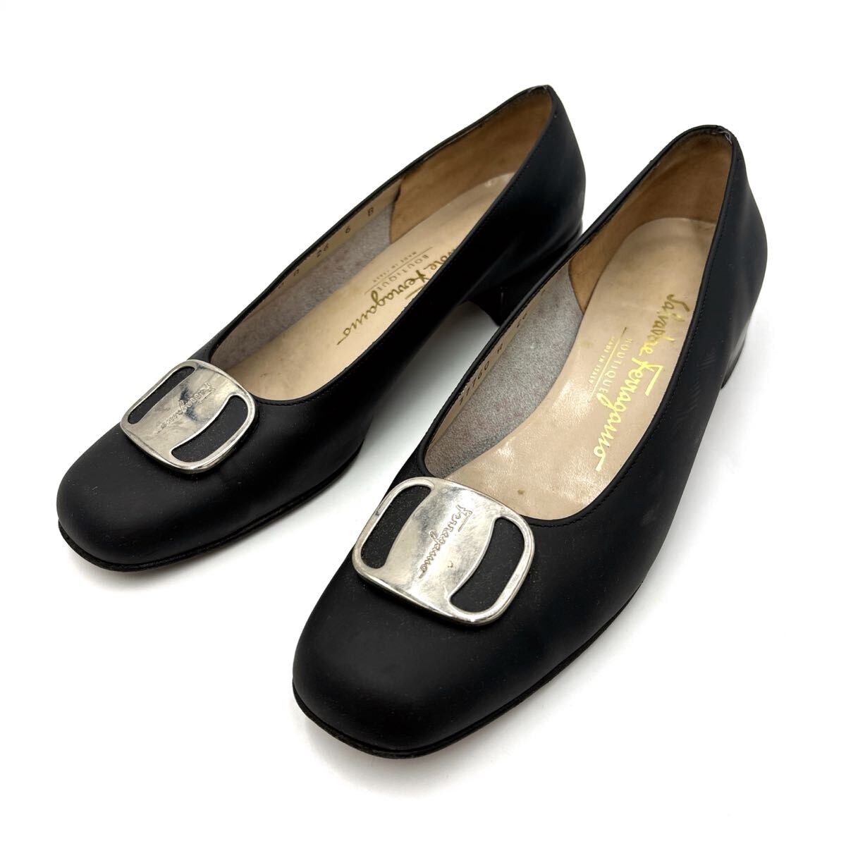 P * イタリア製 '高級婦人靴' Salvatore Ferragamo サルヴァトーレフェラガモ 本革 ヴァラ ヒール / パンプス 6B 23cm レディース拍卖