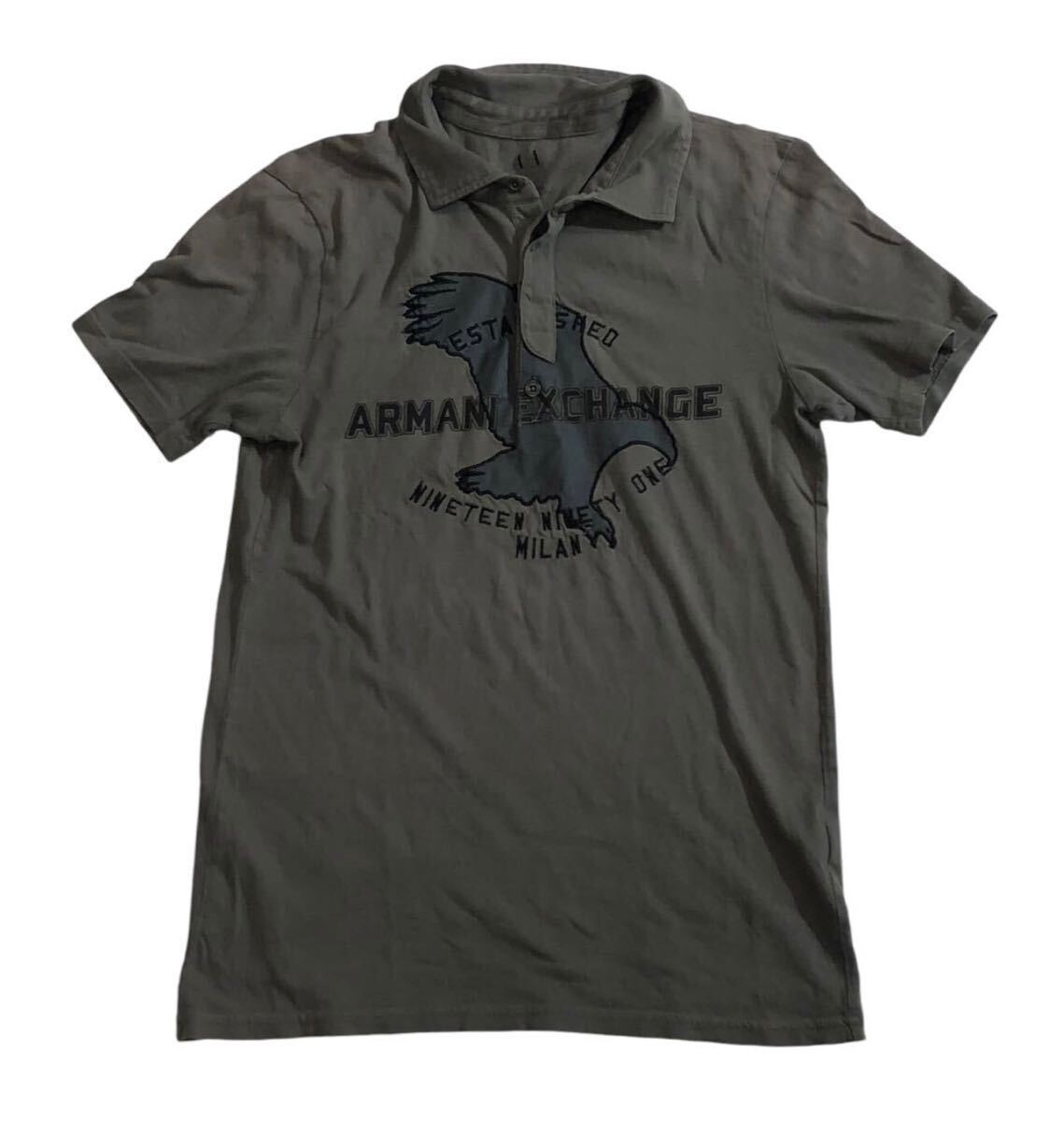 送料無料 ■ A/X ARMANI EXCHANGE アルマーニ エクスチェンジ ■ フロント ビッグ イーグル ロゴ デザイン 半袖 ポロシャツ グレー S拍卖
