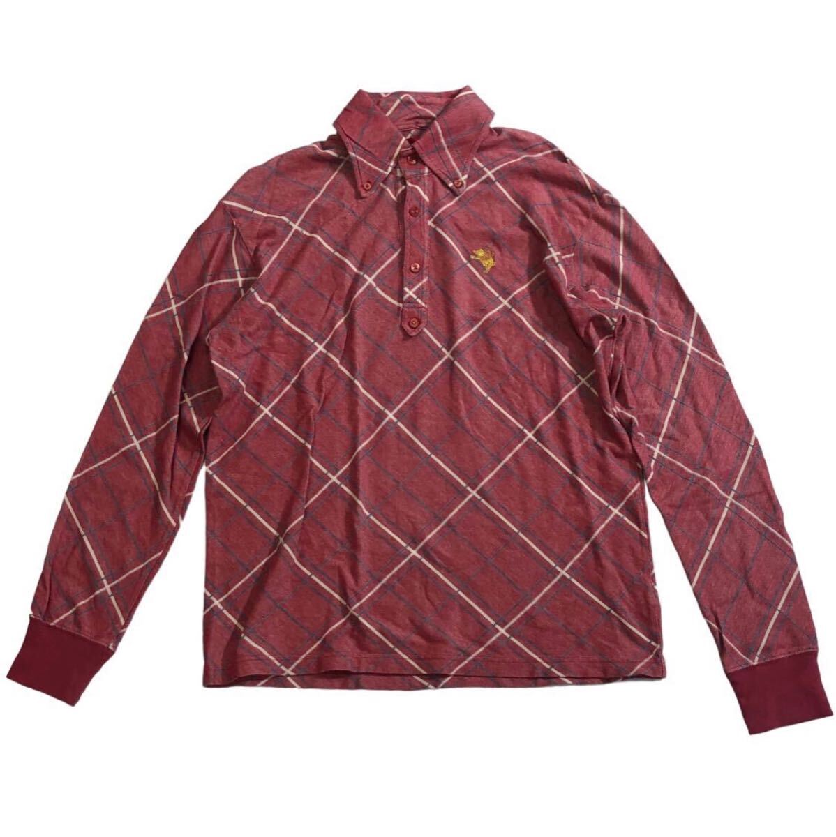 送料無料 ■ EVISU YAMANE GUARANTEED エヴィス ヤマネ ギャランティード ■ 金豚 ロゴ 刺繍 チェック柄 長袖 ボタンダウン ポロシャツ 42拍卖