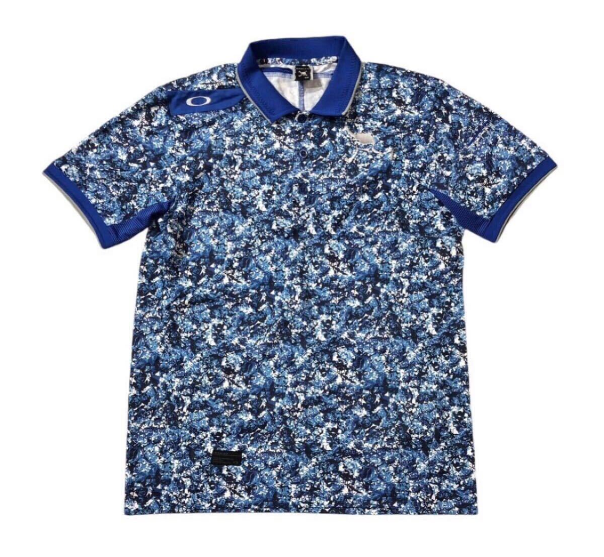 送料無料 ● OAKLEY オークリー ● スカル ロゴ 刺繍 ラベル 半袖 ゴルフ ポロシャツ ブルー M拍卖
