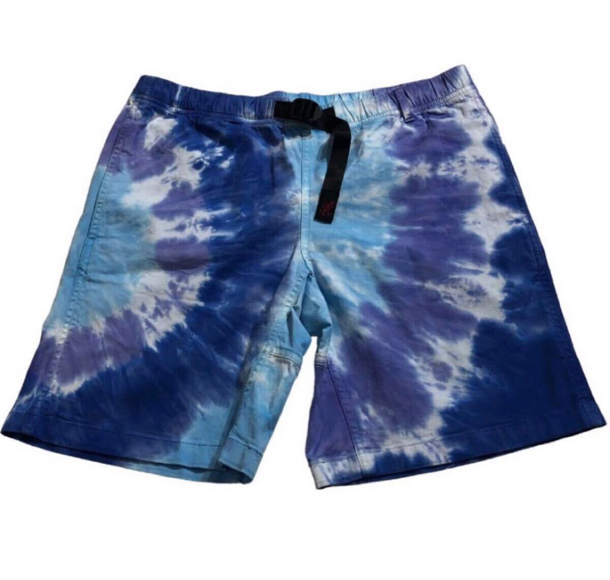 送料無料 ■ GRAMiCCi グラミチ ■ ロゴ ラベル タイダイ染め デザイン ストレッチ素材 ハーフ クライミング パンツ ブルー×パープル M拍卖