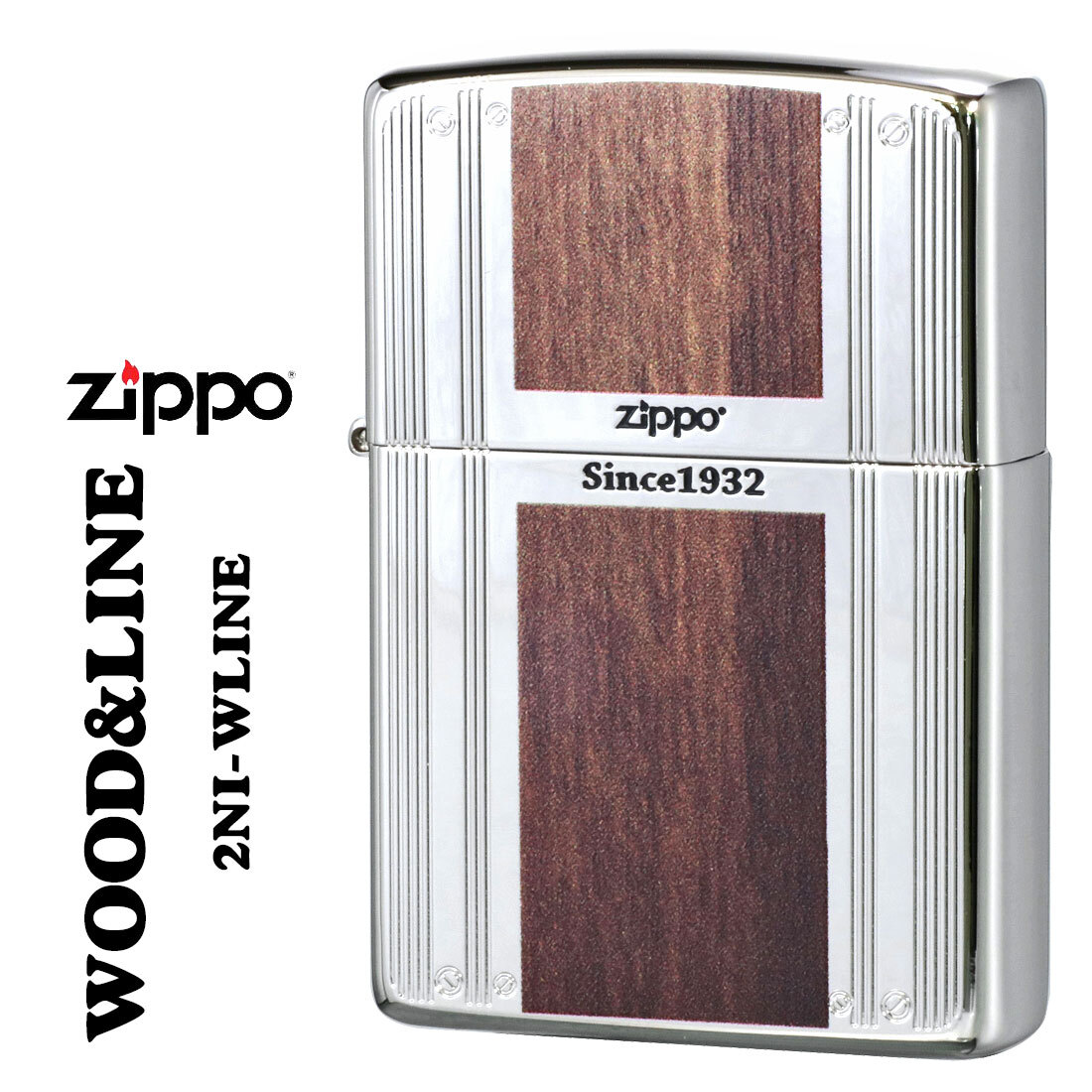 zippo(ジッポー) WOOD&LINE ウッド&ライン ニッケルメッキ 木目調 プリント仕上げ 両面加工 2NI-WLINE【ネコポス可】拍卖