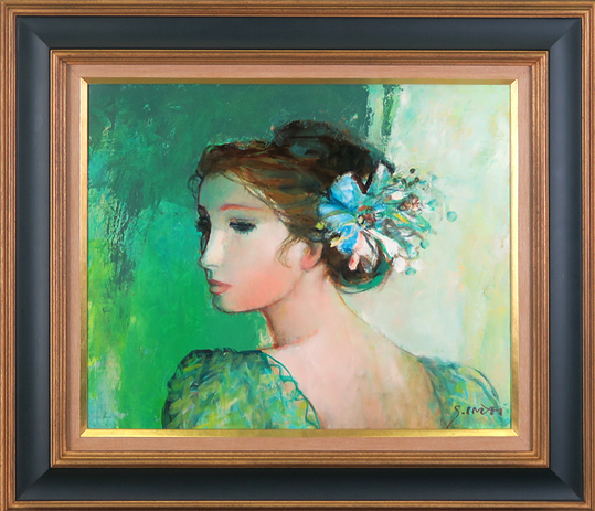 今井幸子(花飾りの女 F8号)油彩画 真作保証 Acre拍卖