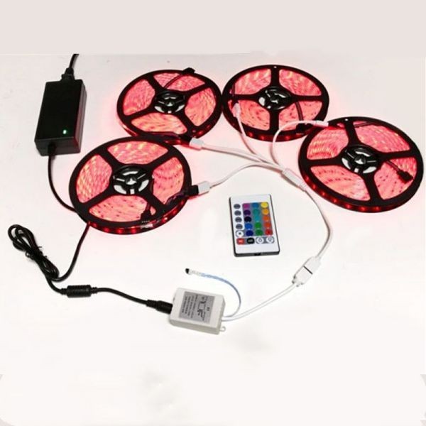 12V用 イルミネーション フルカラ LEDテープライト RGB 5m×4巻 合計1200連 防水 白ベース リモコン 間接照明 4分岐ケーブル 付き DD09x4拍卖